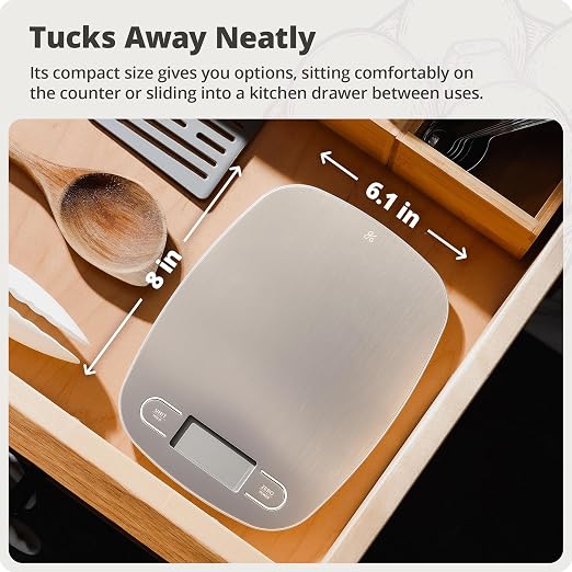 Greater Goods Food Scale, Slim & Compact, 1g Precision (Stainless Steel) | Digital Kitchen Scale for Cooking, Meal Prep & Portion Control, Tare, Auto Shut-Off, g/oz/lb/ml Conversion & Calorie Tracking - Image 8