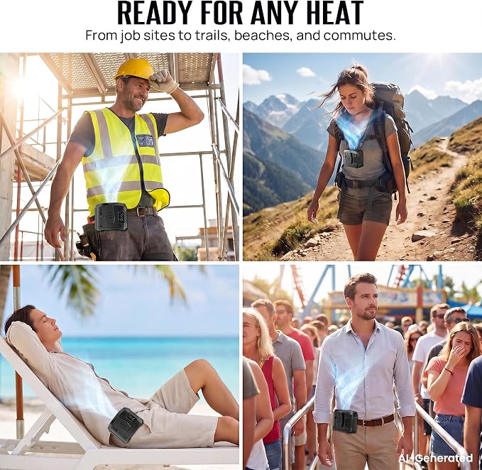 AJVV Portable Waist Fan Wearable Belt Fan Clip on Fan for Shirt, 40H Max Personal Cooling, for Camping, Outdoor, Jobsite, Travel, Black (Black) - Image 9