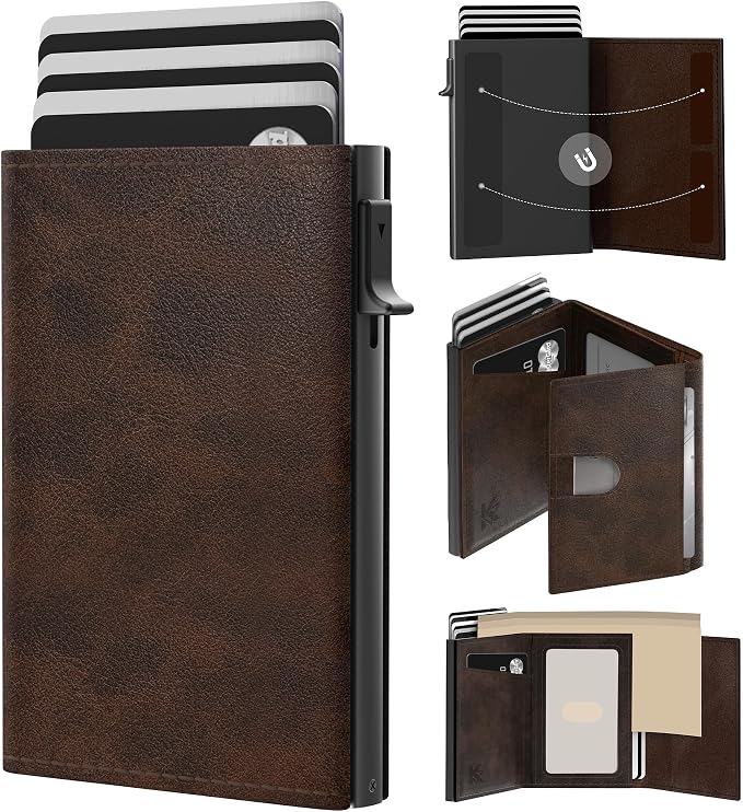 Wallet for Men: Slim Minimalist Pop-Up Card Holder with RFID Blocking, ID Window and Cash Slot, Front Pocket Design, Vintage Brown by Unknown