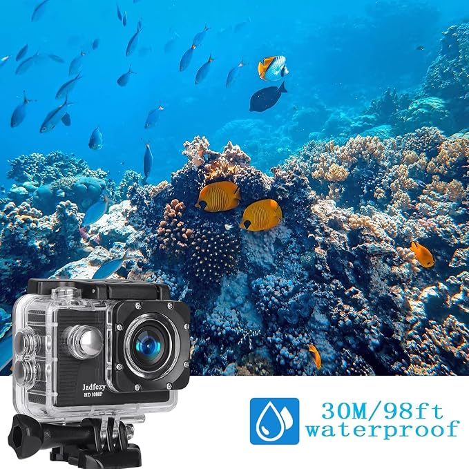 Action Camera FHD 1080P, 98FT/30M Underwater Waterproof Camera with 2 Batteries, Wide Angle Sports Camera with Accessories Kit Suitable for Helmet Bicycle, etc. - Image 3