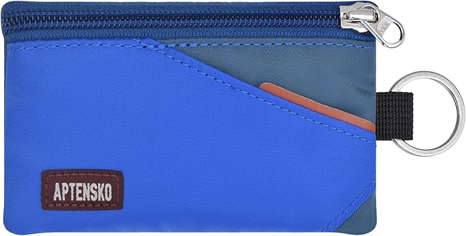 RFID Blocking Travel Wallet with Adjustable Lanyard, Small Nylon Zipper Pouch and Badge Holder for ID, Credit Cards, Cash, Keys, Commuters (Blue+SlateBlue) by APTENSKO