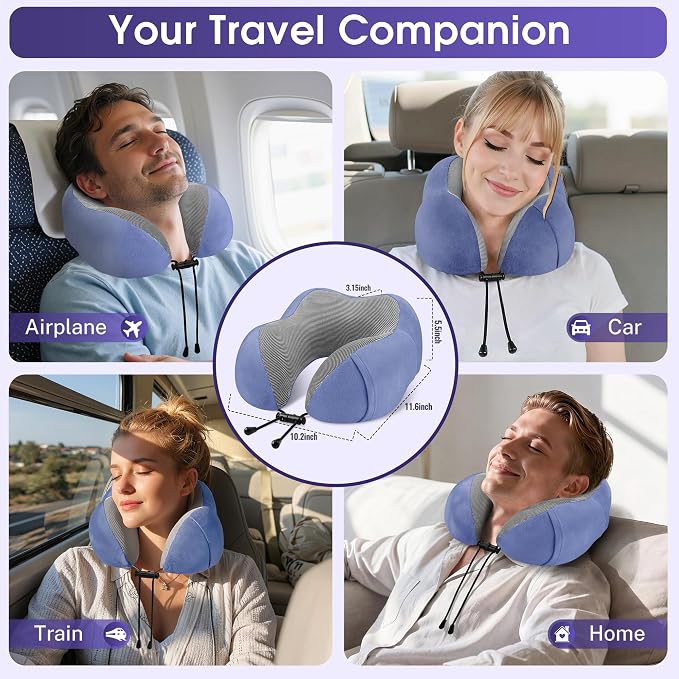 CloudBliss Memory Foam Travel Neck Pillow Airplane, 2 Pack, Black & Blue - Image 7