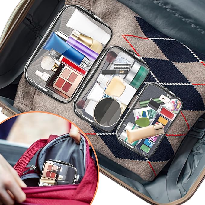 AURUZA Clear Makeup Bag,Portable Travel Toiletry Bags with Zipper, TSA Approved Clear Organizer Bags, PVC Cosmetic Pouch for Airport Airline Compliant - Image 7