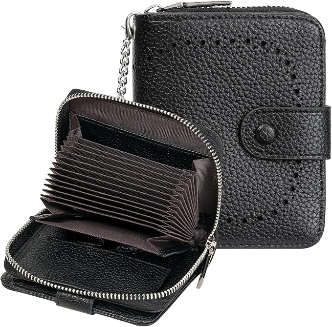 GAEKEAO Women's Leather Wallet RFID Blocking Card Holder with Many Compartments Small Purse with Zipper Key Chain Wallets by GAEKEAO