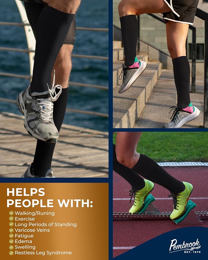 Pembrook 3 Pairs Copper Mens Compression Socks 20-30 mmHg, Running, Hiking, Athletic Cycling, Travel | Circulation Support - Image 4