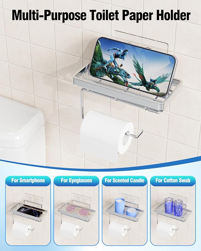 Shower Caddy 7 Pack, Adhesive Bathroom Shower Organizer for Bathroom Storage, No Drilling Large Capacity Rustproof Stainless Steel Shower Shelves Rack for Bath, Silver - Image 3