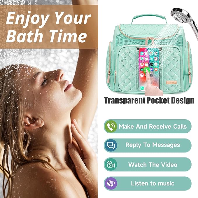 Tealari Large Toiletry Bag for Women Men,Bathroom Bag,Water Resistant Shower Bag,Makeup Bag,Portable Shower Caddy for College Dorm,Hanging Travel Toiletry Bag with Transparent Waterproof Phone Pocket - Image 3