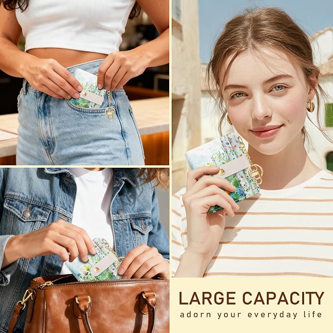 Jogjam Floral Green Rfid Women Wallet, Small Slim Thin Credit Card Holder | PU Leather Bifold Cash Zipper Coin Pocket ID Window, for Female Ladies Teen Girls Girly Gifts - Image 2