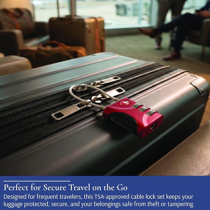 Brookstone Cable Luggage Locks, 2 Pack, TSA Approved, Resettable | 3-Digit Combination Lets You Set Your Own Code, Slim Design Threads Through Zippers or Straps, Great for Bags - Image 6