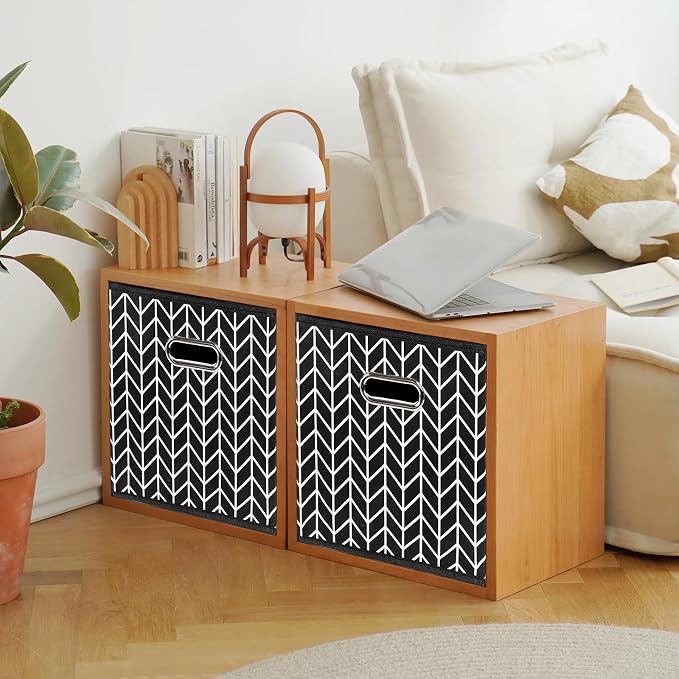 Fabric storage bins Cubes, Fabric Cube Organizer with Handle, Foldable Cube Bins for Cloth or Accessary Storage, 11x11x11, Set of 6, (Black Leaf) - Image 4