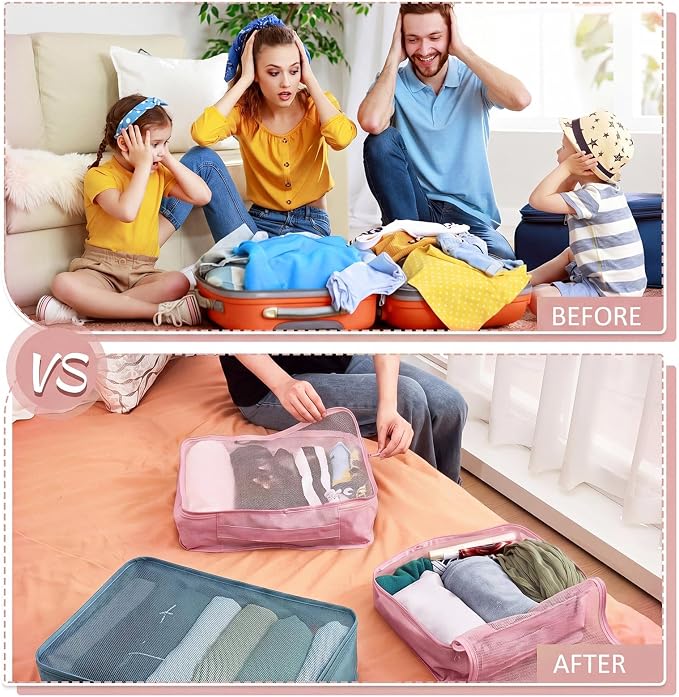 Silkfly 12 Pcs Packing Cubes for Suitcase Travel Luggage Bags Bulk Mesh Organizer Set for Hiking Camping, XL, L, M Size(Pink, Gray Blue) - Image 4