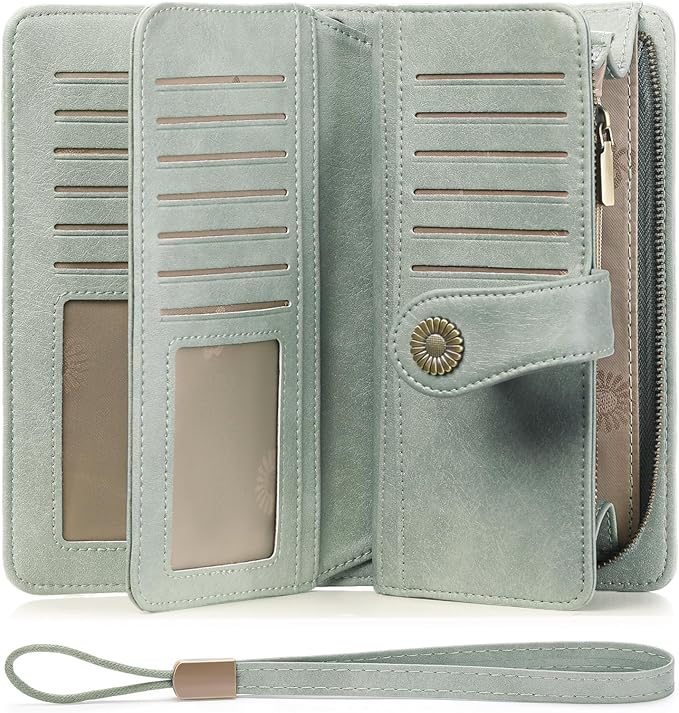 Wallets for Women Trifold Wristlet Wallets Large Capacity RFID Blocking Ladies Purse Credit Card Holder by FALANMULE