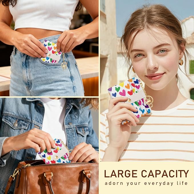 Jogjam Raining Hearts Rfid Women Wallet, Small Slim Thin Credit Card Holder | PU Leather Bifold Cash Zipper Coin Pocket ID Window, for Female Ladies Teen Girls Girly Gifts - Image 2