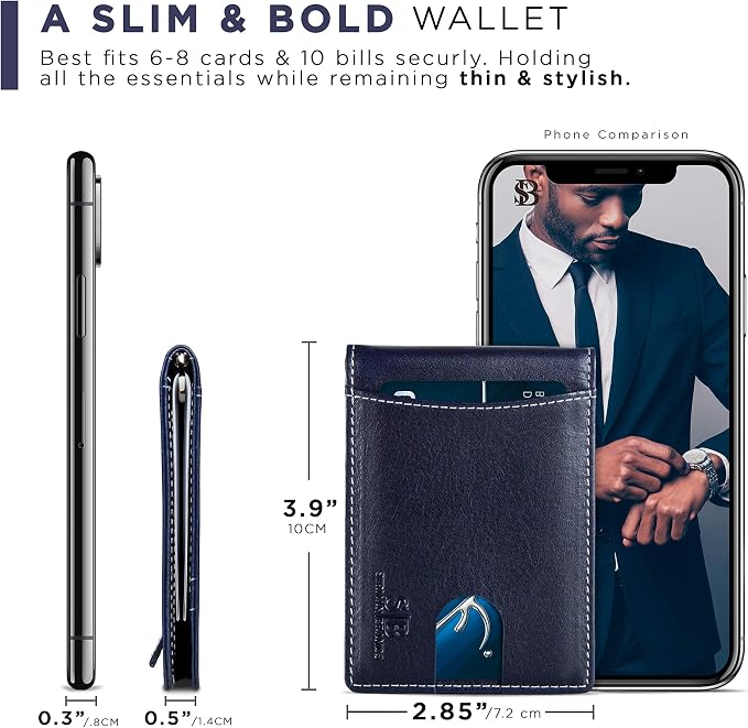 SERMAN BRANDS RFID Blocking Slim Bifold Genuine Leather Minimalist Front Pocket Wallets for Men with Money Clip Thin Mens - Image 6
