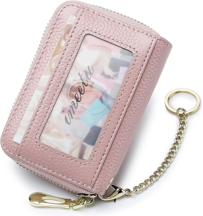 imeetu RFID Credit Card Holder, Small Card Wallet Women, Leather Card Case | Genuine Leather Women's Card & id Cases, Change Coin Purse with Zipper Keychain id Window, 20 Colors & 3 Styles, Daily, Gifts - Image 2