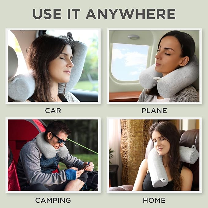 Dot&Dot Twist Memory Foam Travel Pillow, Bendable Neck Pillow for Airplane, Car and Home, 26-Inch Adjustable Roll with Washable Cotton Cover, Gray - Image 5