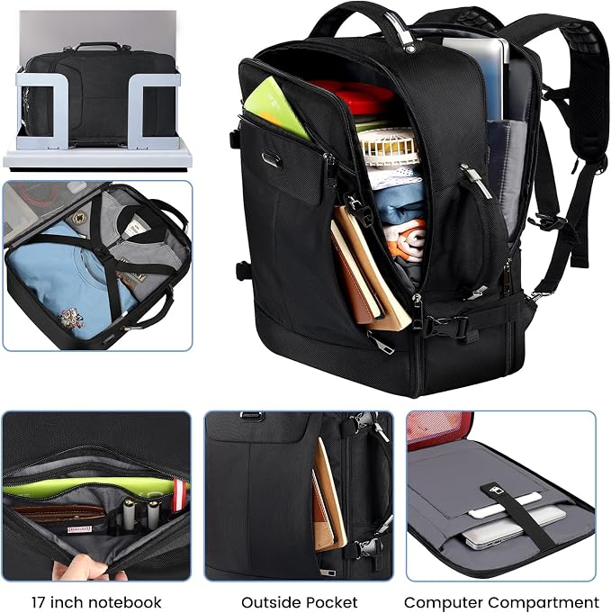 VECKUSON 30L Carry-On Backpack - TSA Approved for Flights, RFID Anti-Theft, Fits 17.3" Laptop, 19.7x13x6in, Heavy-Duty Weekender for Men/Women (Black) - Image 2