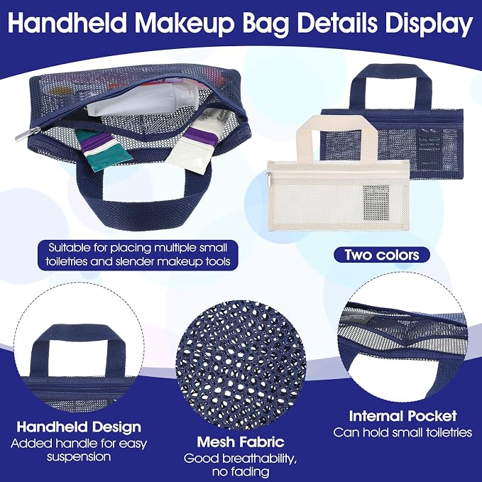 2 Pcs Toothbrush Pouch,Portable Travel Toothbrush Bag,Mesh Toothbrushs Pouch for Men and Women,Square Mesh Storage Bags with Zipper(White and navy) - Image 3