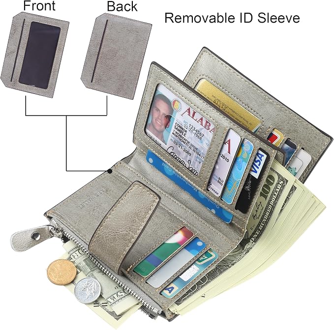 Small Compact Women Wallet RFID Blocking Genuine Leather Bifold Purse with ID Windows - Image 2