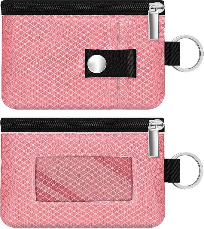 Minimalist RFID Blocking Small Wallet with ID Window,WaterResistant Zip Id Case Wallet with Lanyard Keychain for Cards,Cash,Travel,Women,Men (Pink) by CCUMI