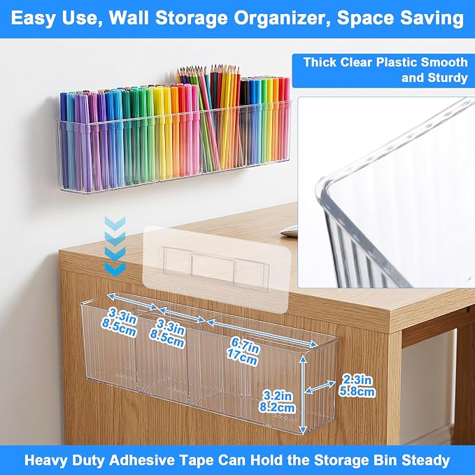 4 Pack Wall Mounted Organizer with 8 Hooks, Acrylic Wall Organizer Clear Floating Shelves for Bathroom, Office, Kitchen, No Drill Adhesive Storage for Makeup, Markers, Coffee Supplies, Remote Controls - Image 3