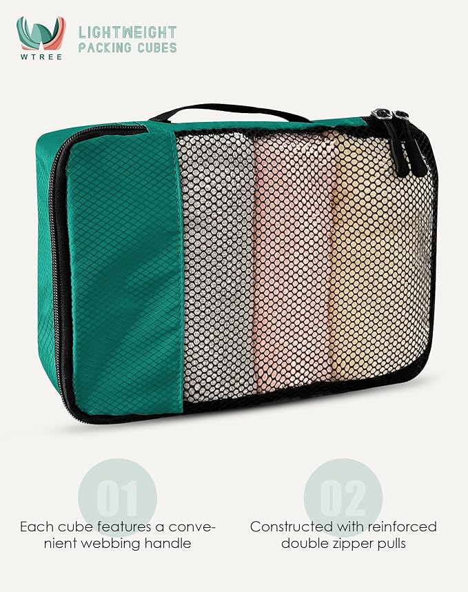 WTREE 4-Piece Packing Cubes Travel Accessories Set for Suitcases - Luggage Organizer Bags with Double Zipper - Mesh Top - Small/Medium/Large/Slim - Green - Image 4