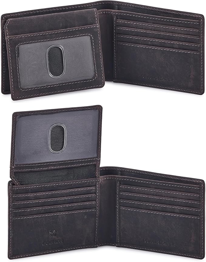 Wallet for Men Slim RFID Blocking Leather Bifold Minimalist 2 ID Windows Gift Box Carteras Para Hombres (CRAZY HORSE, COFFEE) by Cochoa