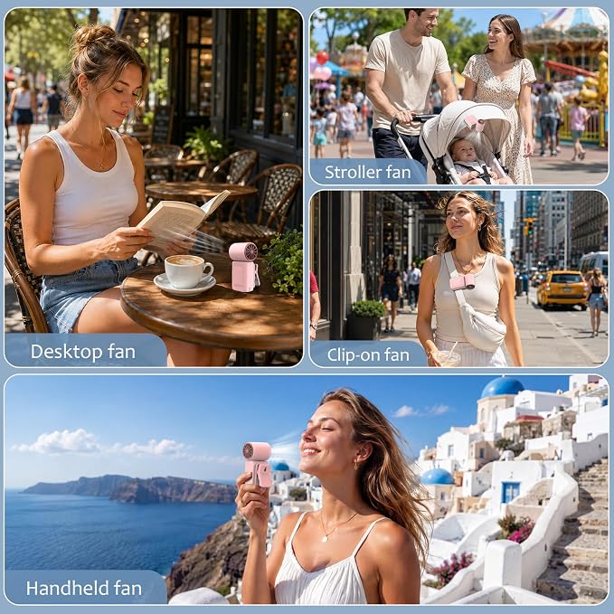 AeroVibes Portable Handheld & Clip-On Fan, 4 Speeds,Mini Fan | Handheld/clip on fan for travel, office, outdoor, stroller ,4 Speeds, USB-C, LED Power Display, 0.26lb, for Women Girl Gift - Image 7