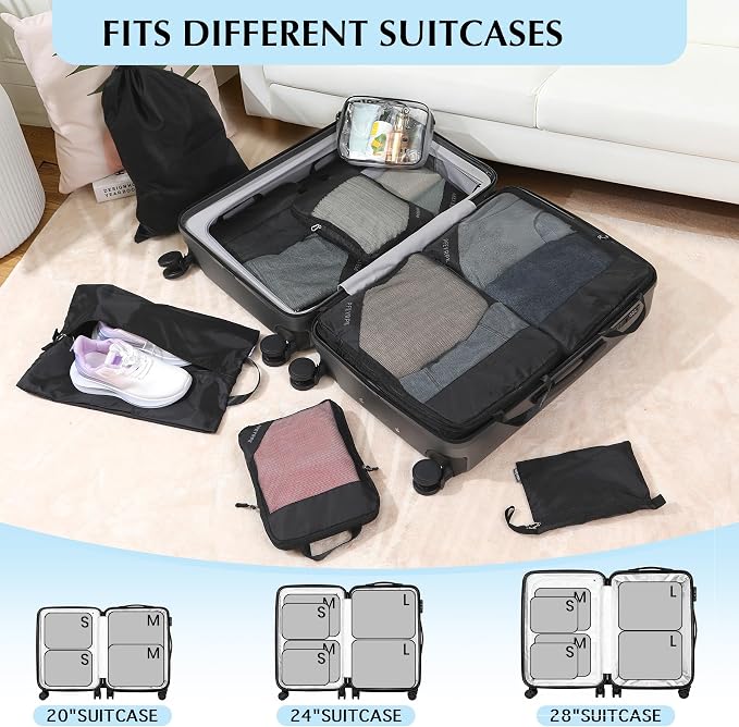 PFEYRPK Lightweight Compression Packing Cubes for Suitcases, Compressible Expandable Travel Packing Organizer with Clear Toiletries and Backpack Bag, Travel Essentials for Carry on Luggage 7 Set - Image 5