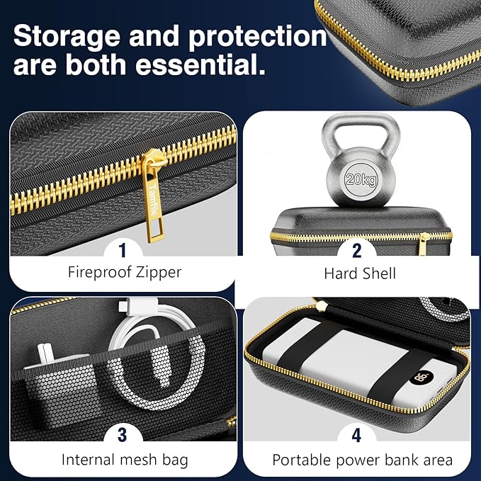 Electronics Travel Organizer, Hard Case Explosion-Proof Cables Carry Box | Fireproof Zipper, Compatible with Hard Drive, Fireproof Portable Safe Storage for Power Bank, Phone, Charger, Cord , Black - Image 5
