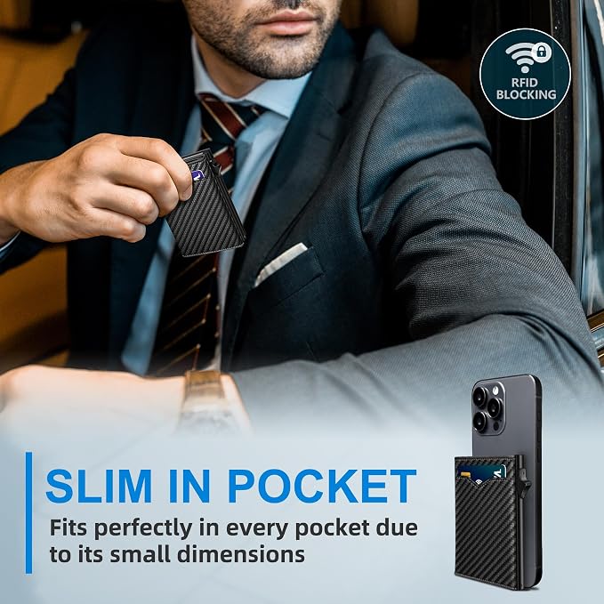 Wallet for Men,with Cash Pocket 2 ID Window 9-13 Cards,Metal Case Smart Slim Pop Up Credit Card Holder Flip with Magnetic Closure RFID Blocking Trifold wallet with Gift Box - Image 6