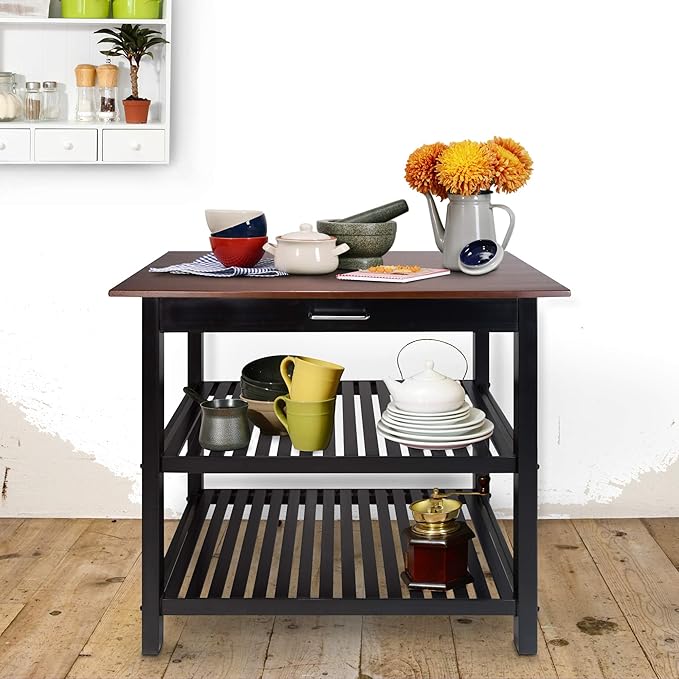 Casual Home Kitchen Island with Solid American Hardwood Top, Walnut&black - Image 4