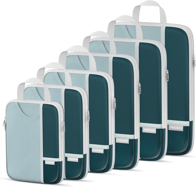Percover Compression Packing Cubes for Travel, 6-Piece Structured Compression Organizer Set for Organized Packing & Carry-On Luggage, Peacock Green by Unknown