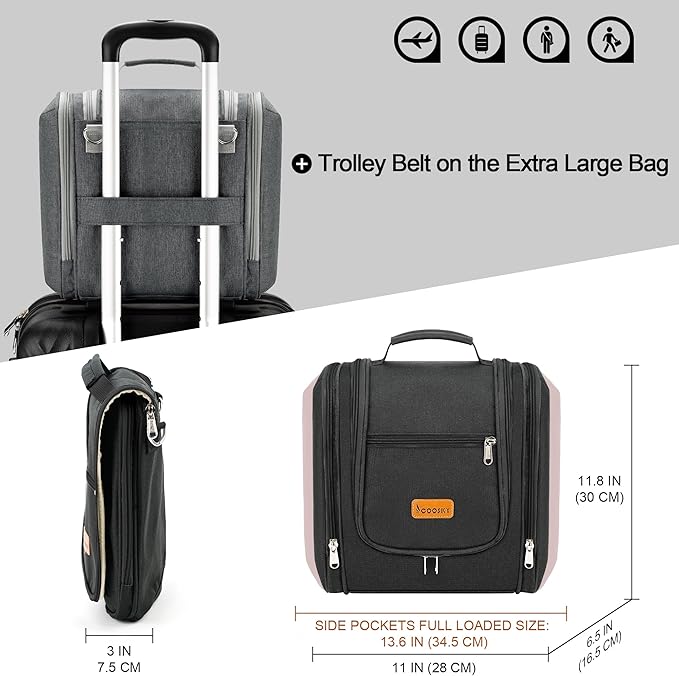 Travel Hanging Toiletry Bag for Women and Men, 6 Organizer Compartments, Holds Full Size Bottles, Extra Large Cosmetic Accessories, Makeup essentials, Bathroom Water-resistant Toiletries Bag, Black - Image 6