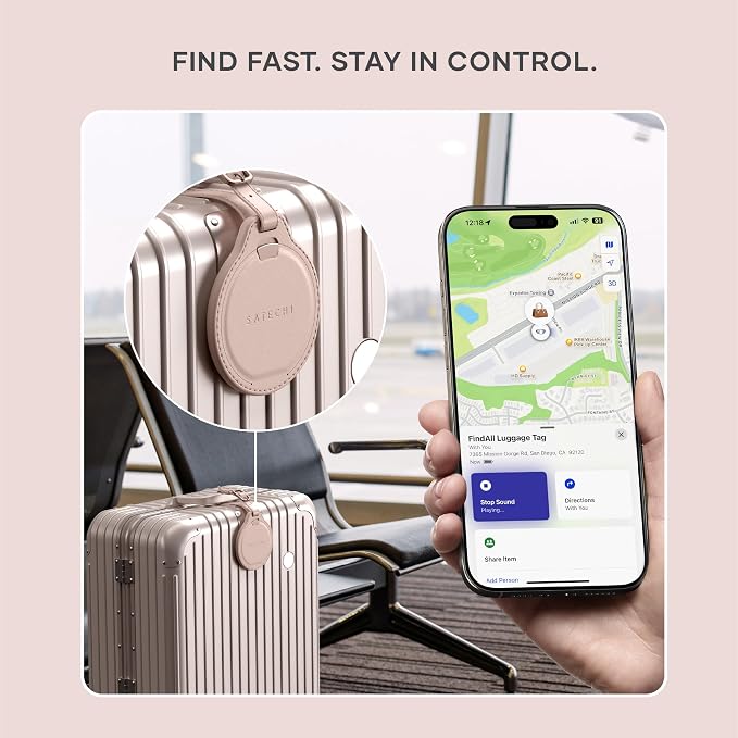 Satechi FindAll Luggage Tag, Find My Compatible, TSA-Friendly, Desert Rose | Bluetooth Tracker, airport tracking, left-behind alerts, loud audible chime, wireless rechargeable, for iPhone, iPad, Mac - Image 4