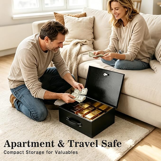 xydled Fireproof Document Box with Key Lock, Fire Safe Box, Black | Fire and water resistant lock box for documents, passports, cash and valuables, keeping secure at home, 13.2 x 11 x 5.1 Inch - Image 7