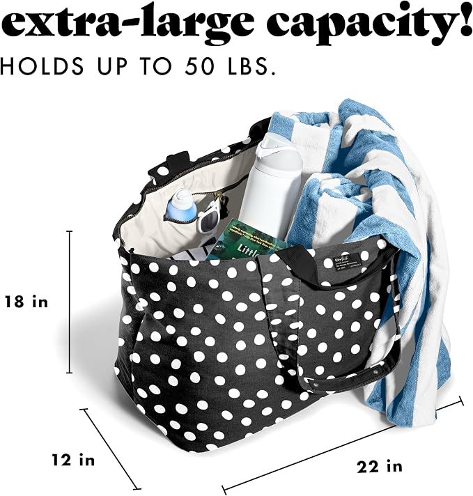 Fit & Fresh All The Things XL Beach Bag for Women, Oversized Travel Tote | Zip Closure, 3 Interior Pockets, 1 Large Zip Pocket, Dual Carry Handles, Canvas Weekender - Pool, College, Laundry, Groceries - Image 3