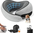 G-Shape Memory Foam Travel Pillow Super Comfort Neck Pillow Airplane 360°Support | Complete Sleep Kit: Eye Mask, Ear Plugs & Carry Bag | Lightweight Airplane Pillow for Home, Car & Travel(Gray) by Sadaug