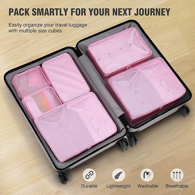 Mossio 6 Set Packing Cubes with Shoe Bag - Lightweight Travel Luggage Suitcase Organizers - Image 5