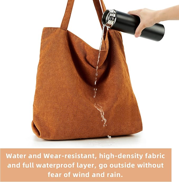 KALIDI Women Corduroy Tote Bag Zipper Casual Tote's Handbag Big Capacity Shoulder Bag with Pockets - Image 9