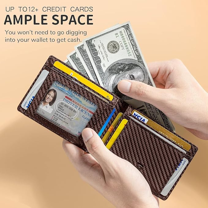 GSOIAX Slim Wallet for Men Rfid Blocking Leather Bifold Front Pocket Carbon Fiber Men's Money Clips Credit Card Holder With Gift Box - Image 3