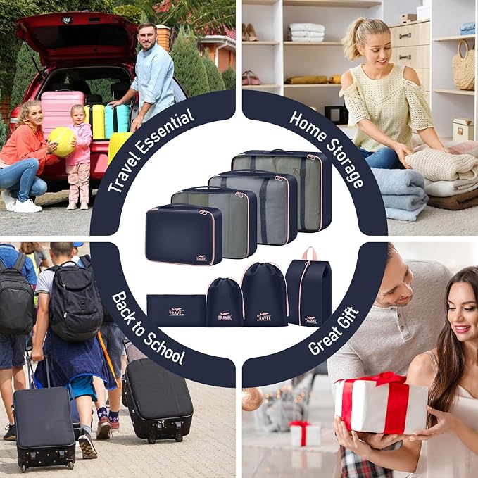 Packing Cubes for Travel - 8 Set Luggage Organizer Bags for Family, Mesh Breathable Packing Cubes for Suitcases Durable Travel Essentials Bags Set - Image 6