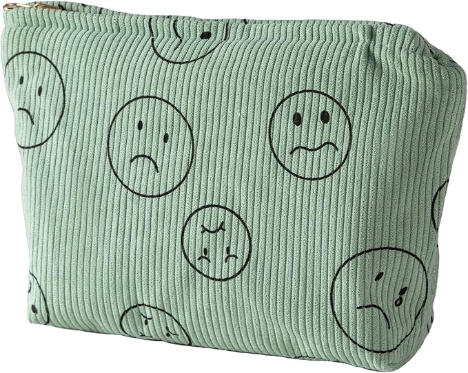 Cosmetic Bags for Women - Corduroy Cosmetic Bag Aesthetic Women Handbags Purses Smile Dots Makeup Organizer Storage Makeup Bag Girls Case Bags (Double Purple Green) - Image 3