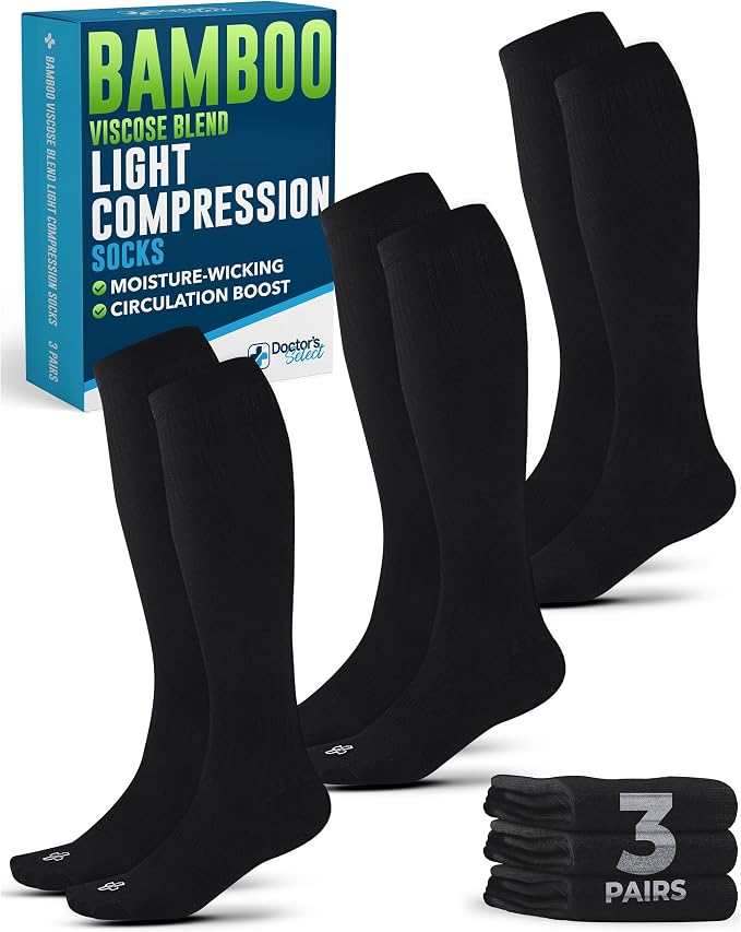 Doctor's Select® Bamboo Viscose Light Compression Socks for Women & Men - 3 Pairs, 8-15 mmHg Compression Socks, Knee High by DoctorsSelect