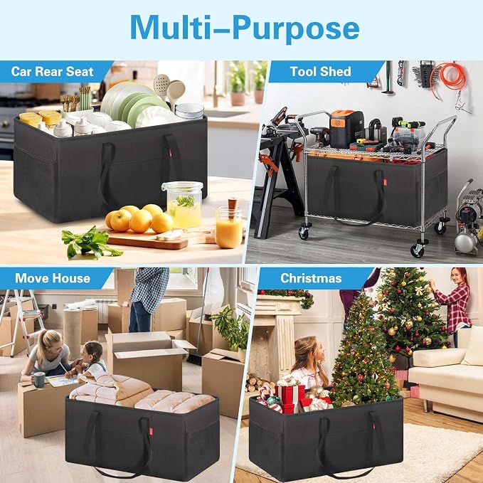 LHZK Standing Extra Large Utility Tote Bag with Metal Wire Frame and the Sides Rinforced, Extra Large Tote Bag with Handle, Reusable Grocery Bags Foldable, Beach Bag, Car Tote (Black, 26''x15''x13'') - Image 9