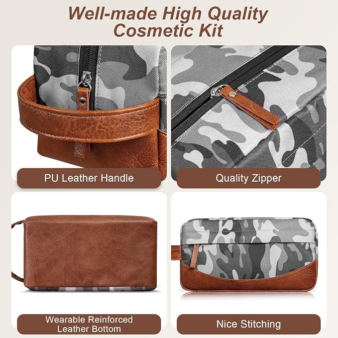 Travel Toiletry Bag for Men, Hanging Toiletry Organizer, Water Resistant Shaving Kit with Large Capacity for Travel Accessories (Camo-Gey, Medium) - Image 2