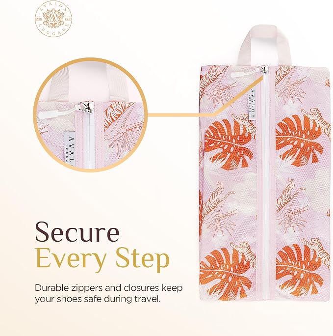 Shoe Bags for Travel - Footwear Organizer for Suitcases, Gym, Work Trips (Pink Tiger) - Image 5
