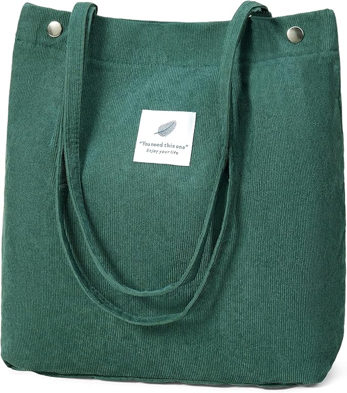 Corduroy Tote Bag for Women Crossbody Bags Lightweight Handbags Shoulder Bag with Zipper Pockets for Work Shopping by AMXNX