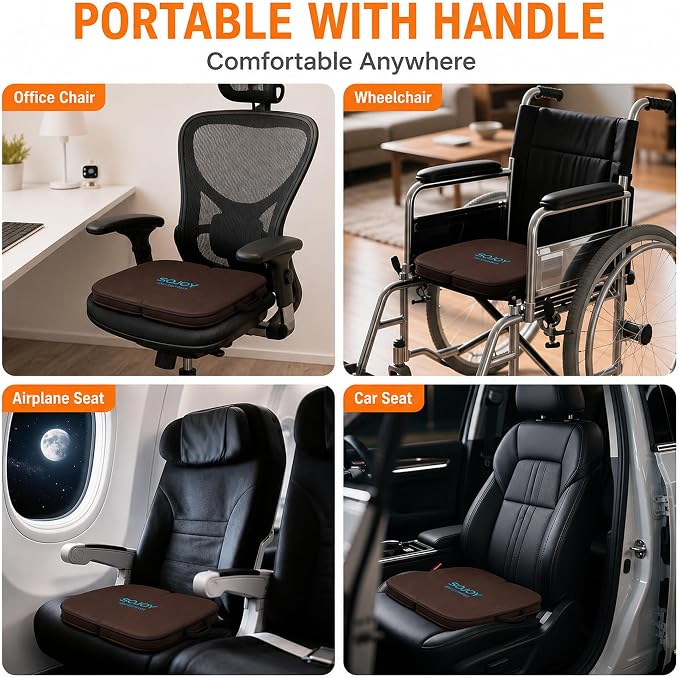 3-in-1 Foldable Gel Seat Cushion with Memory Foam Ergonomic Portable Cushion for Back Pain & Tailbone Relief - Perfect for Office Chair, Airplane Travel & Stadium Seats (18.5" x 15" x 2" Brown) - Image 4