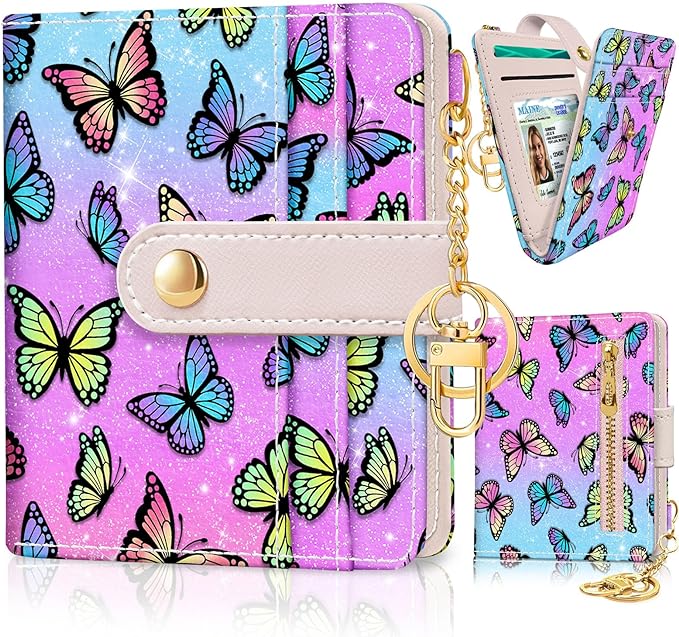 Jogjam Butterfly Rfid Women Wallet, Small Slim Thin Credit Card Holder | PU Leather Bifold Cash Zipper Coin Pocket ID Window, for Female Ladies Teen Girls Girly Gifts by Jogjam